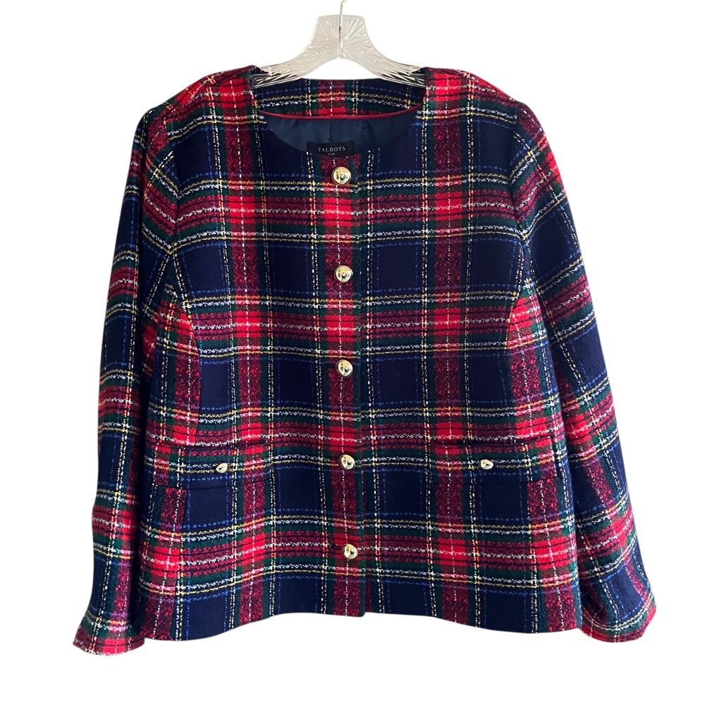 Like New! Beautiful Talbots Navy and Red Plaid Blazer